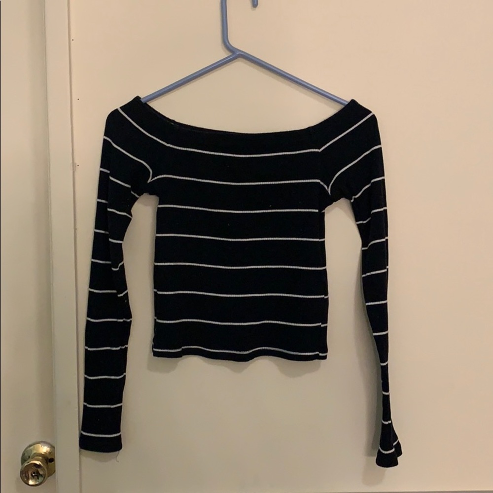 off the shoulder long sleeve with stripes